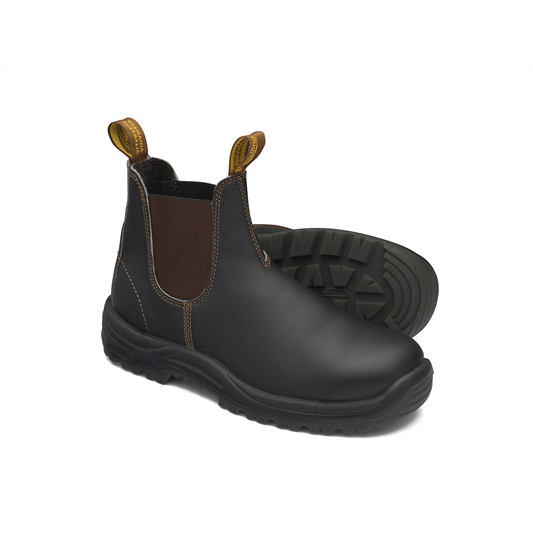 Blundstone Steel Toe Elastic Side Slip-On Boots, Kick Guard, Water Resistant, Stout Brown, AU size 7.5, US size 8.5